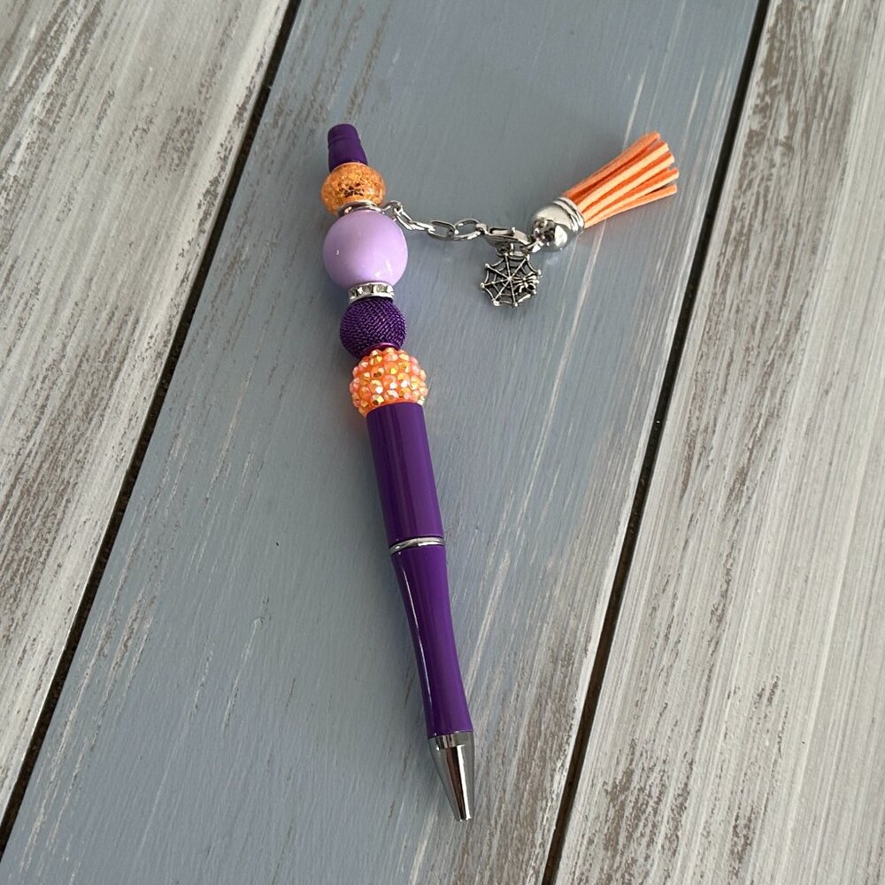 NEW Beautiful Halloween Theme Beaded Pen w Tassel & Spider Web Charm